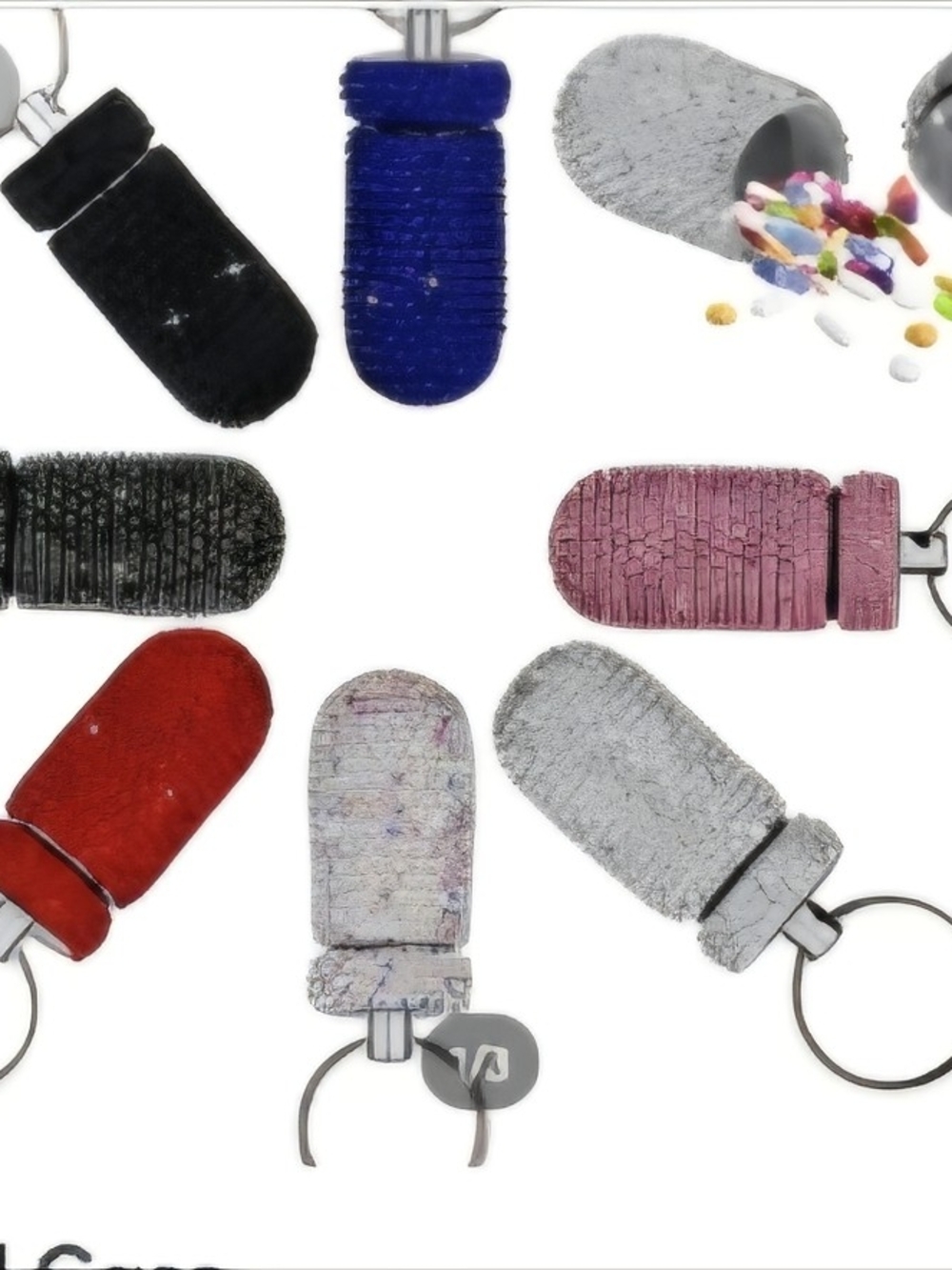 PILL CASE Keychain Pack OF 2 /Black, Blue, Red, Pink, Crystal